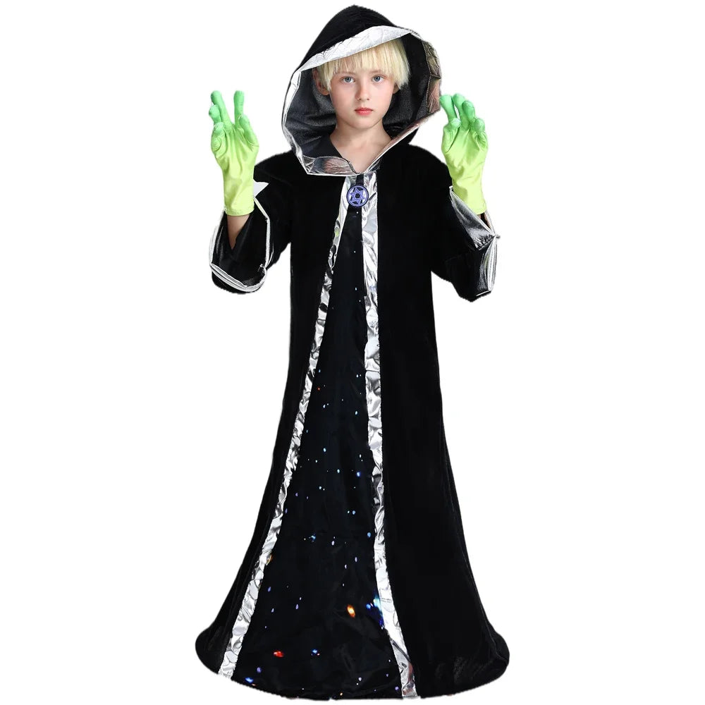 Déguisement d'Alien Noir à Capuche Cosmique