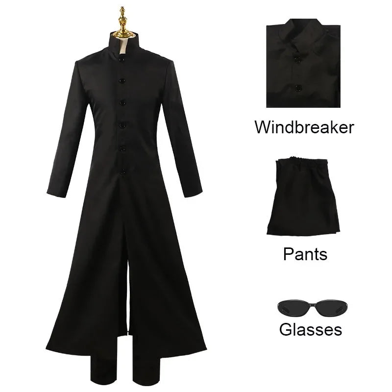 Costume Neo Matrix Noir avec Manteau Long et Lunettes