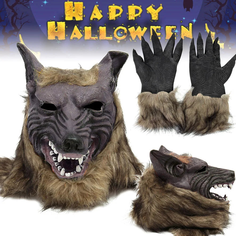 Masque de Loup-Garou Effrayant en Latex avec Fourrure