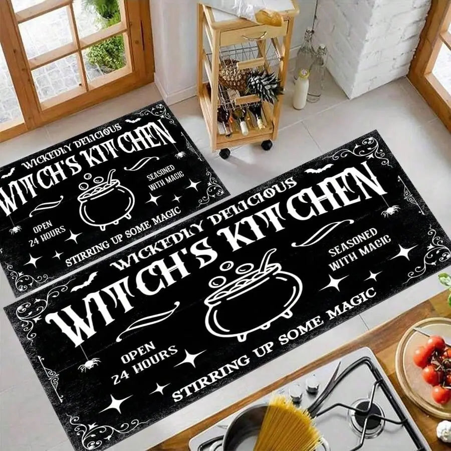 Tapis de Cuisine Noir "Witch's Kitchen" à Chaudron