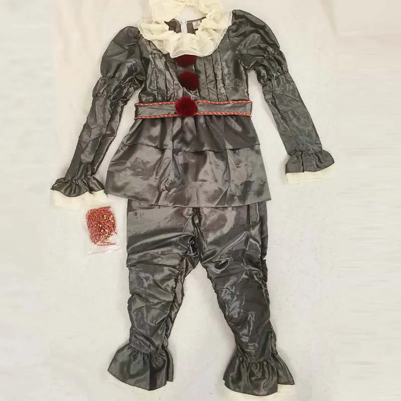 Déguisement de Clown Pennywise Gris Argenté à Pompons Rouges