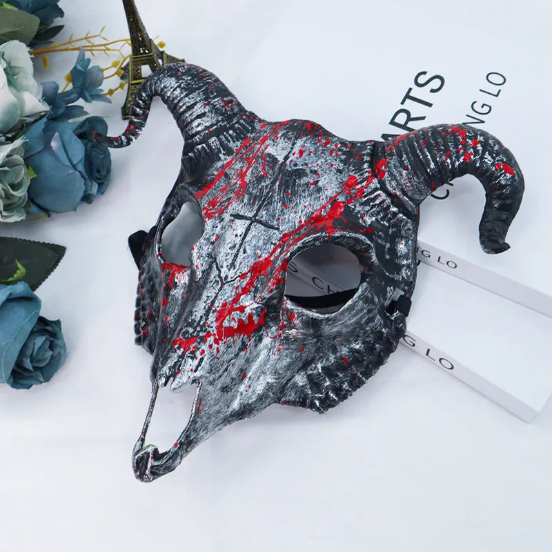 Masque Tête de Mort Cornue Vieillie d'Halloween