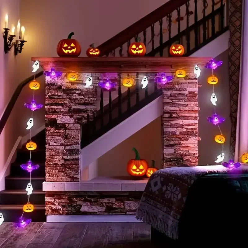 Guirlande Lumineuse d'Halloween Citrouilles, Fantômes et Chauves-Souris