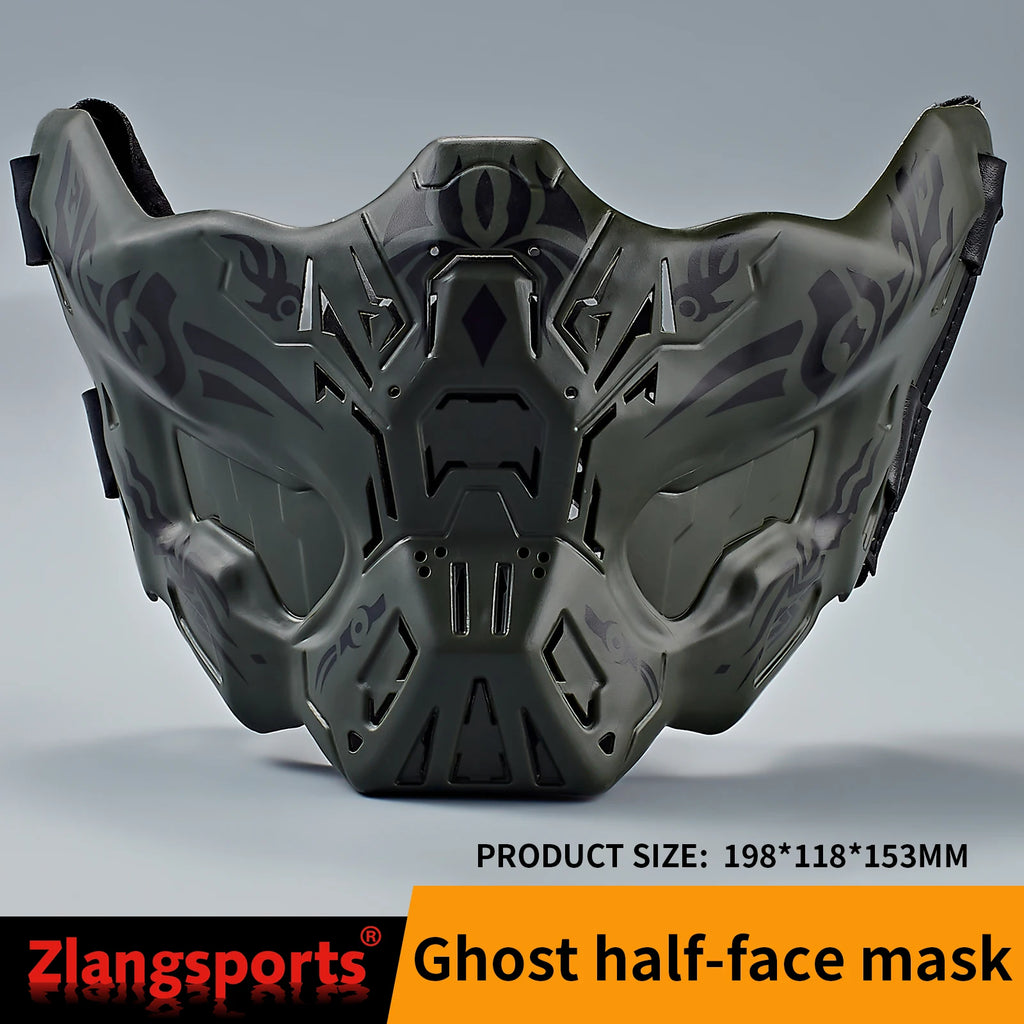Masque Facial Tactique Vert Olive à Motifs Ornés