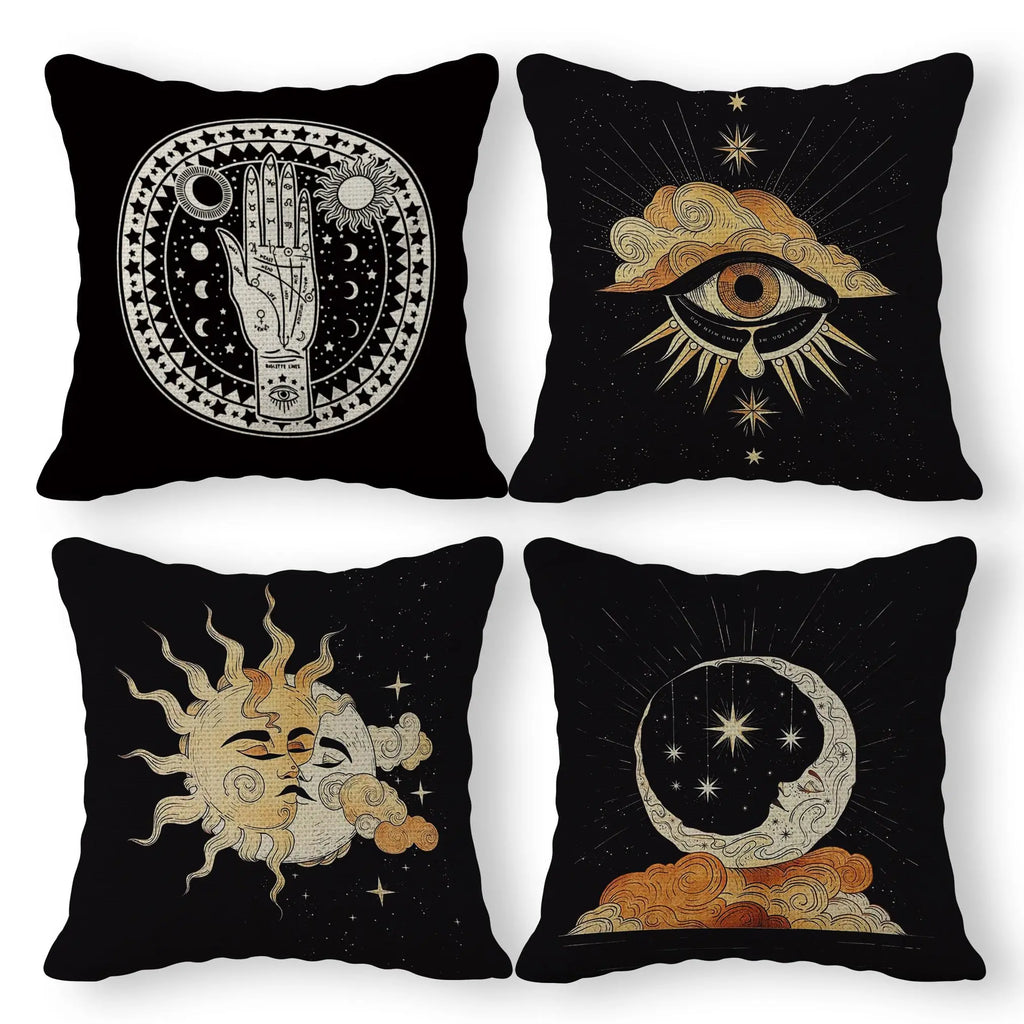 Lot de Housses de Coussin Mystiques Noir et Doré