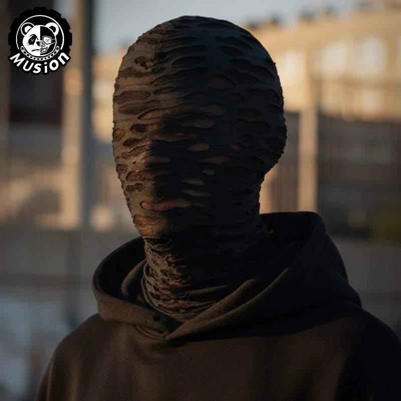Masque Intégral Noir en Tissu Effet Déchiré