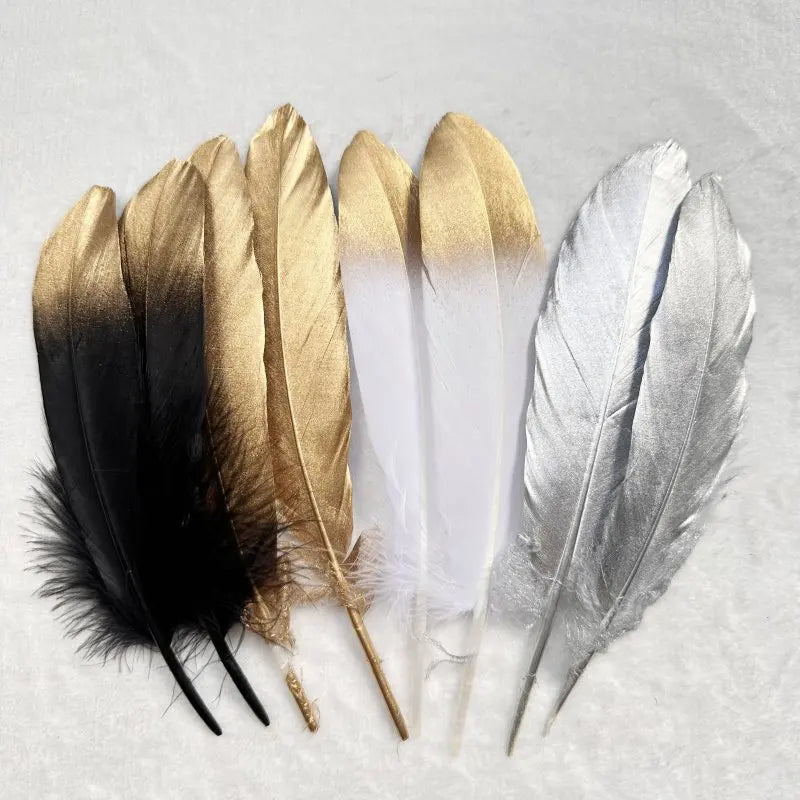Plumes Décoratives Noires à Motif Crânes Blancs