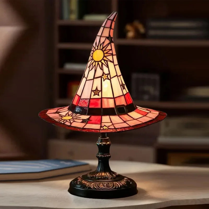 Lampe de Table en Verre Teinté Chapeau de Sorcière
