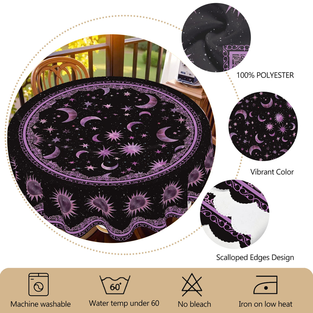 Nappe Ronde Noire Céleste à Bordure Ornée Violette
