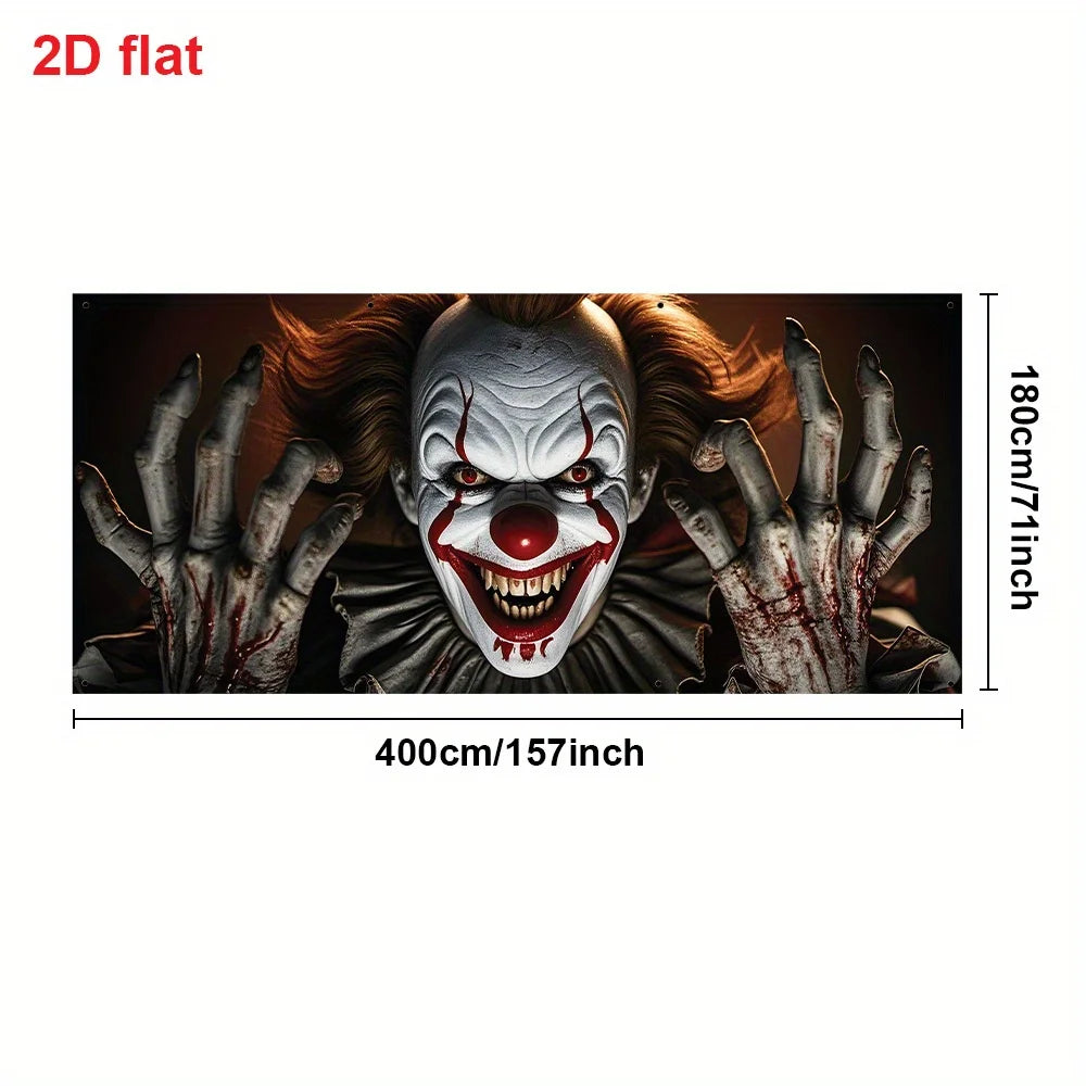 Bannière de Garage Clown Horreur aux Mains Ensanglantées