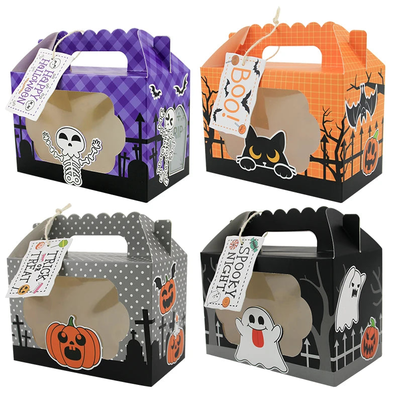 Lot de 4 Boîtes à Friandises d'Halloween avec Fenêtre