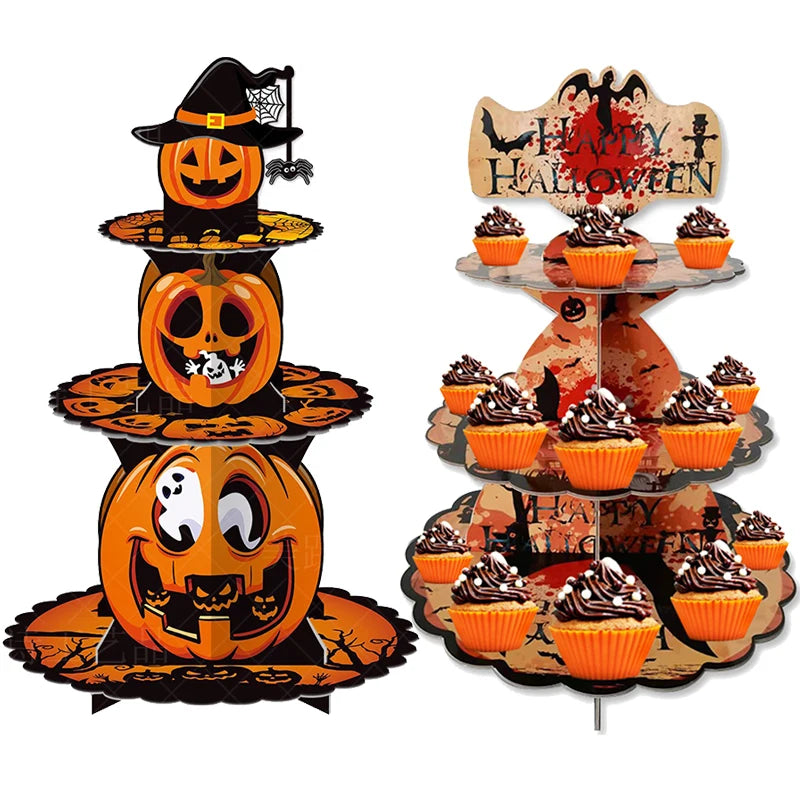 Lot de 2 Présentoirs à Cupcakes Halloween Citrouille et Sang