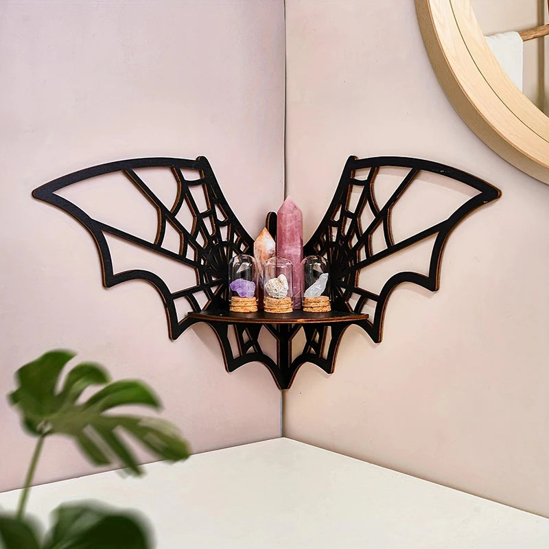Étagère d'Angle Noire Chauve-souris à Toile d'Araignée