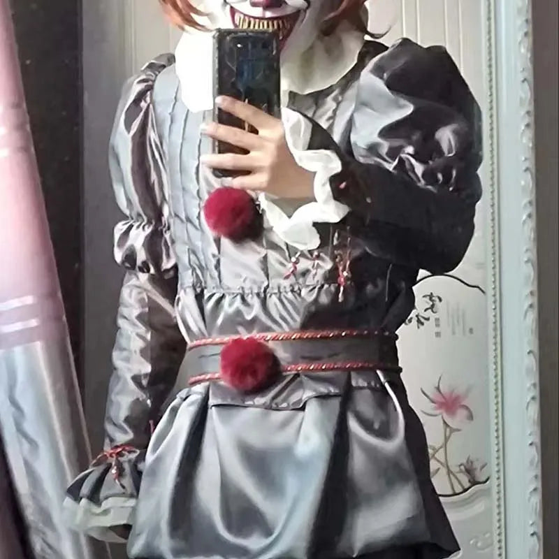 Déguisement de Clown Pennywise Gris Argenté à Pompons Rouges