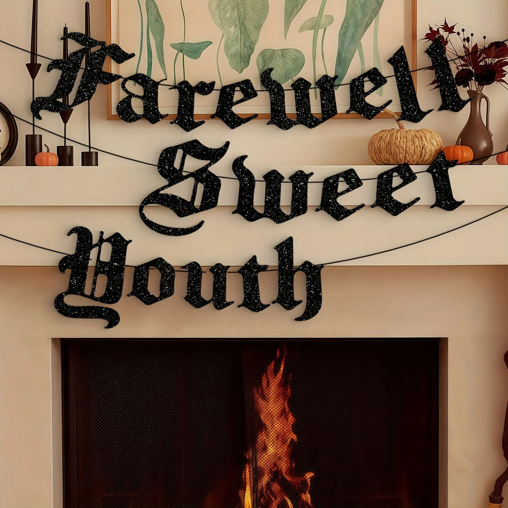 Bannière de Fête Gothic Noire Pailletée "Farewell Sweet Youth"
