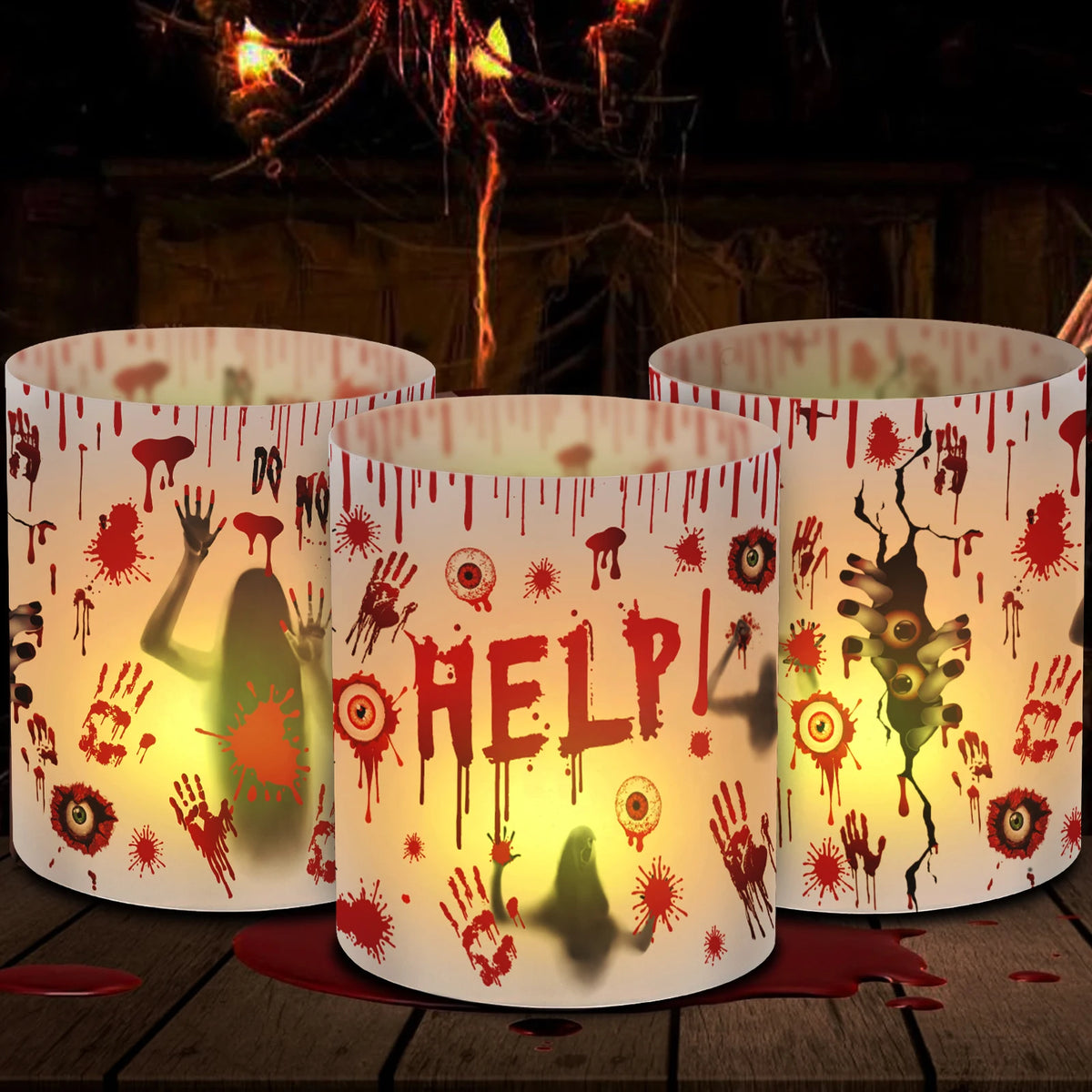 Bougies LED d'Halloween Horreur à Mains et Yeux Sanglants
