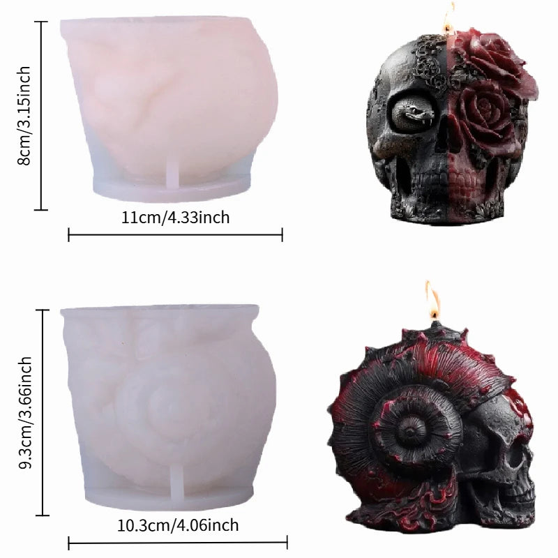 Bougie Crâne Bicolore Noir et Rouge avec Roses Sculptées