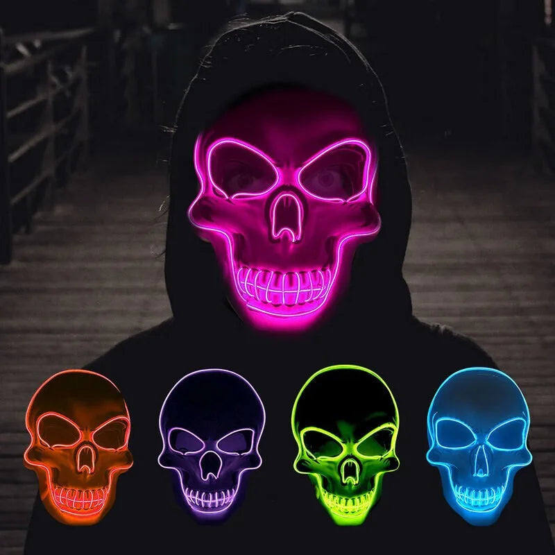 Masque Tête de Mort Lumineux Néon Rose Fuchsia