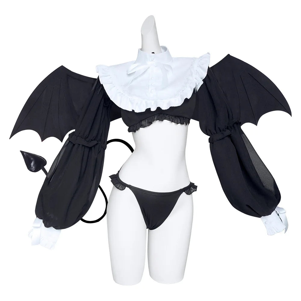 Ensemble Lingerie Diablesse à Ailes Noires et Col