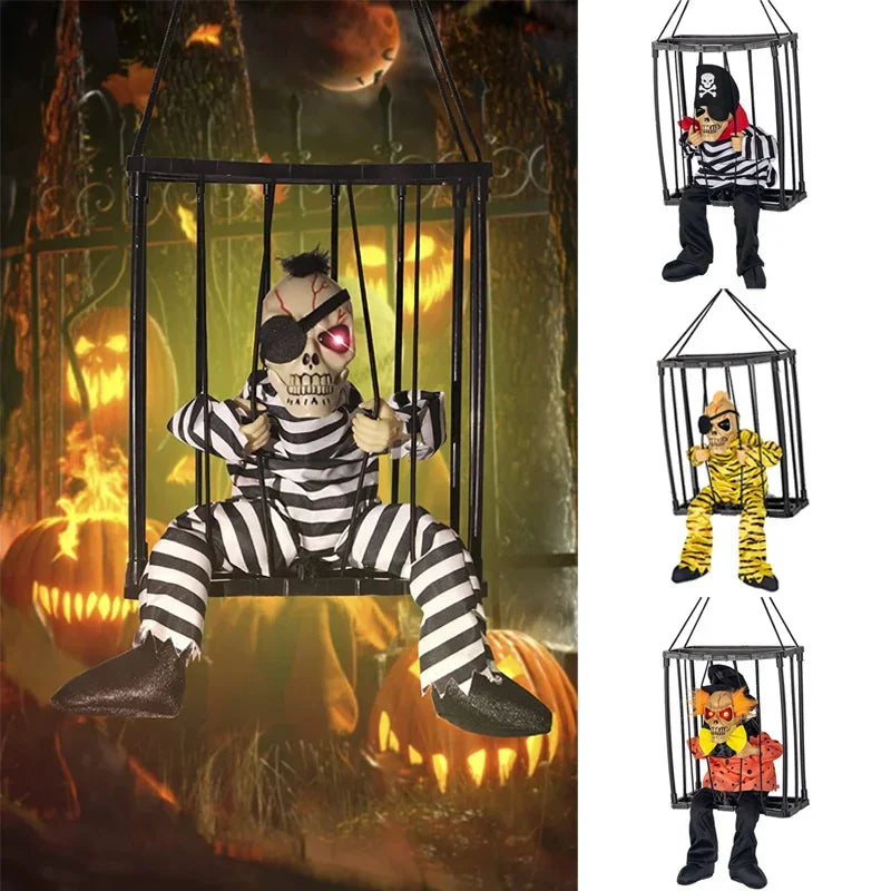 Squelette Prisonnier d'Halloween en Cage Lumineux