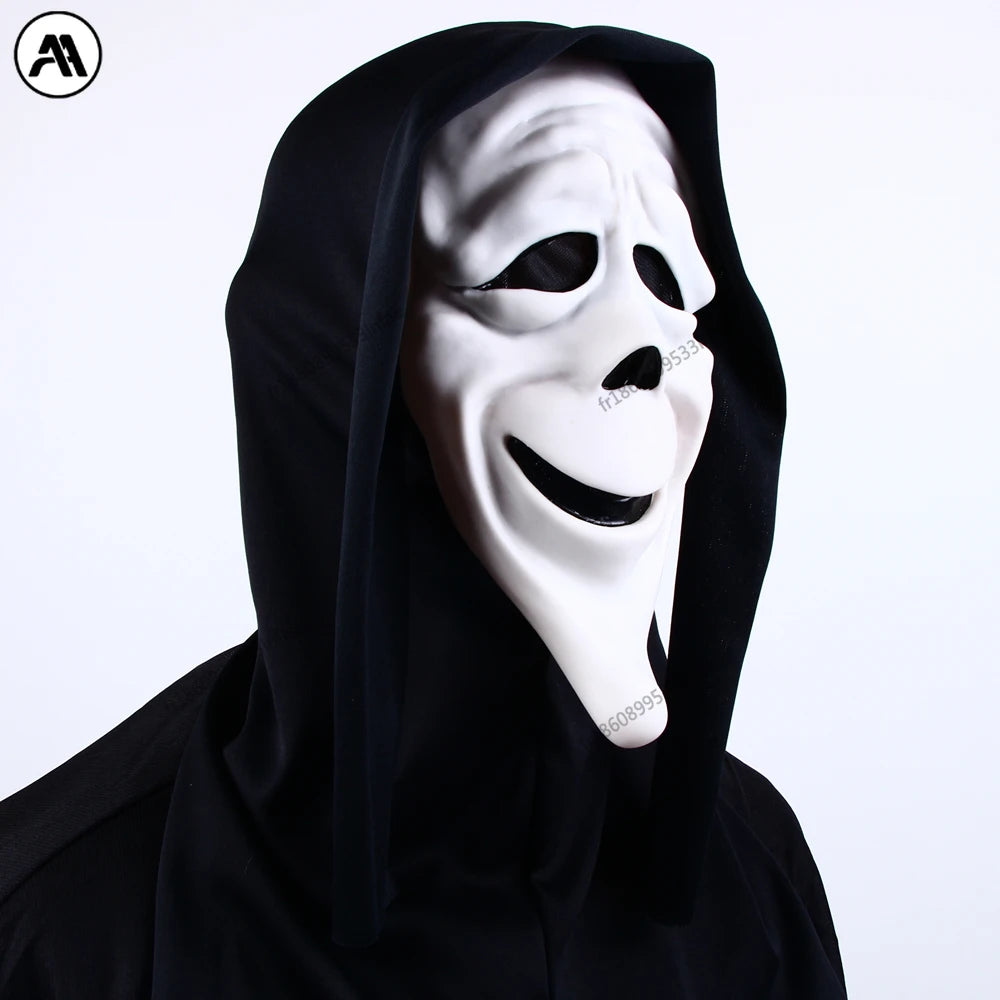 Masque d'Horreur Ghostface Blanc à Capuche Noire