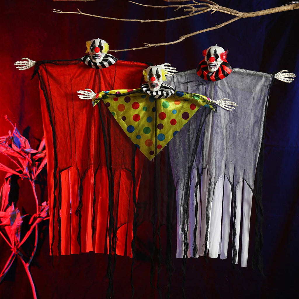Suspension Clown Crâne Horreur à Mains Articulées Rouge