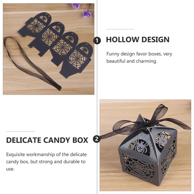 Boîtes à Dragées Halloween Noires à Toile d'Araignée