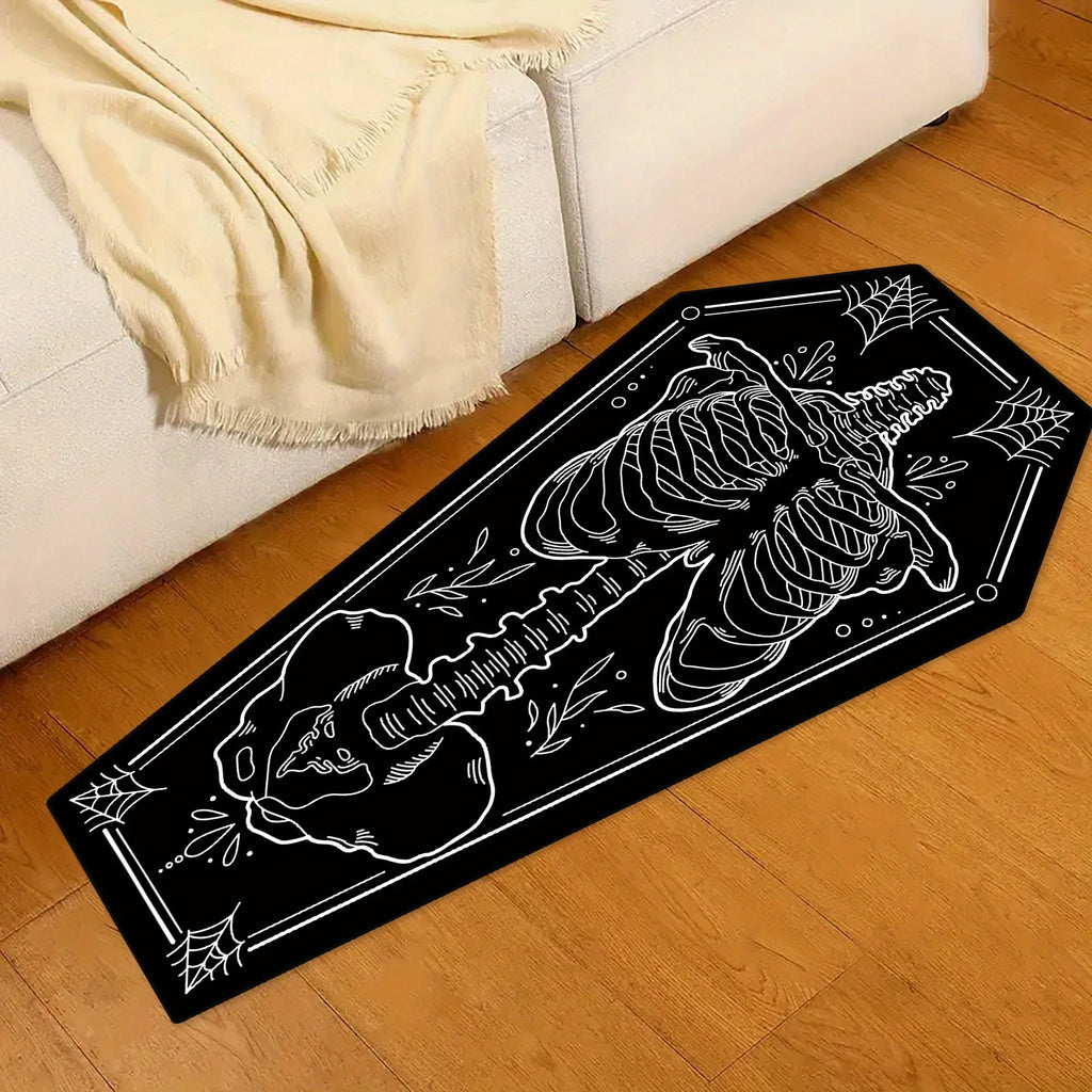 Tapis de Sol Gothique en Cercueil Squelette à l'Épée