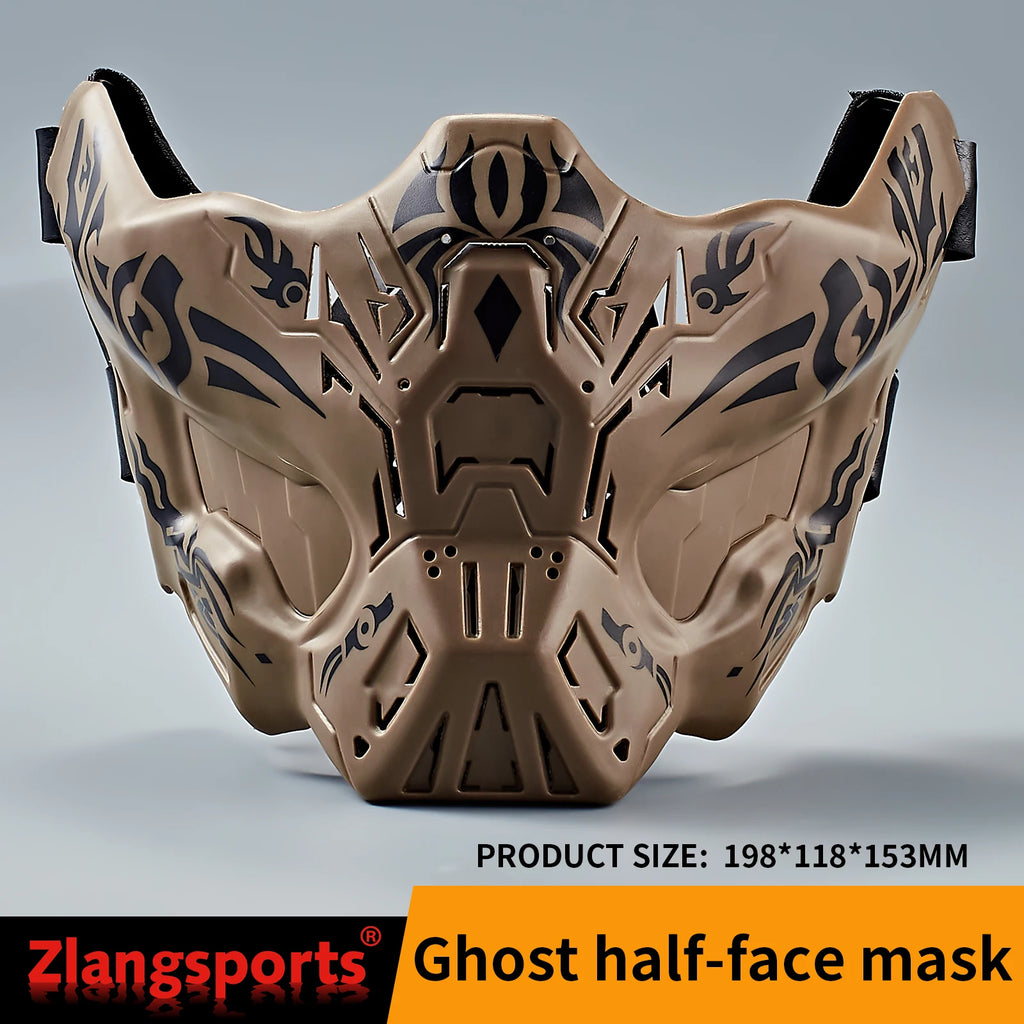Masque Facial Tactique Vert Olive à Motifs Ornés