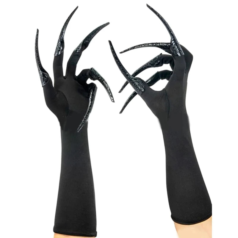 Gants Longs Noirs à Griffes de Démons Scintillantes