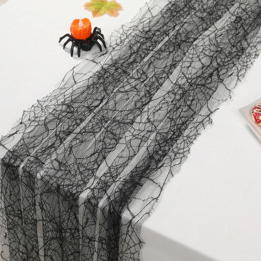 Chemin de Table Noir d'Halloween à Toile d'Araignée