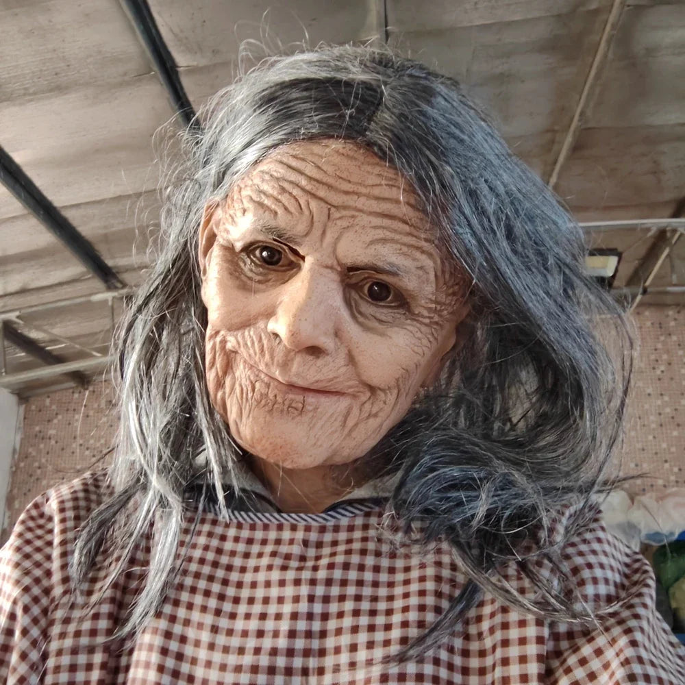 Masque de Vieille Femme Réaliste à Cheveux Gris